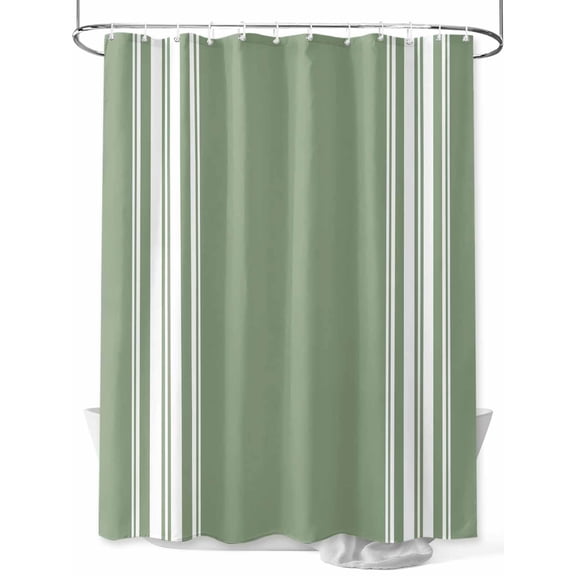 Sage Dark Shower Curtain, Green White Striped Waterproof Shower Curtain Set with 12 Hooks Lightweight Washable Fabric Shower Curtains for Bathroom 36x72 Inches