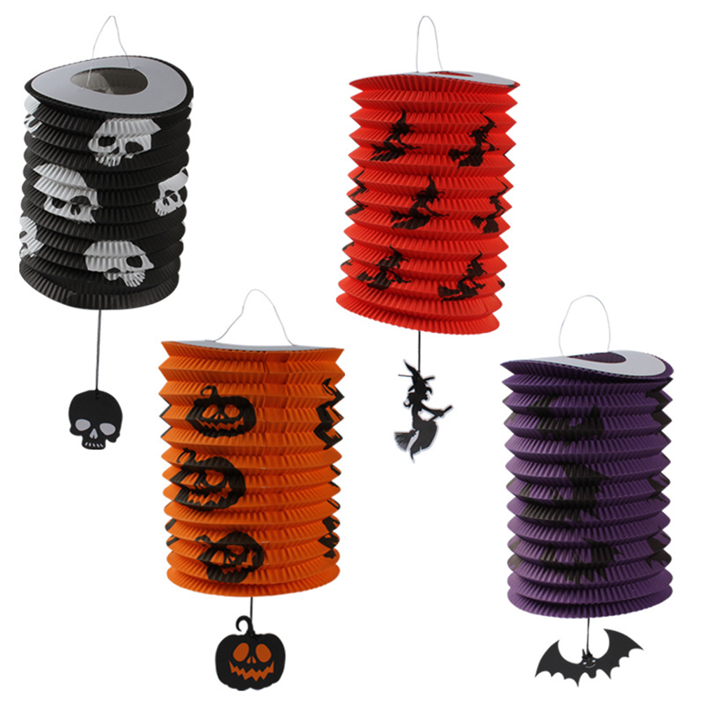 OUNONA 4pcs Halloween Foldable Paper Lanterns Pumpkin Lanterns Ghost