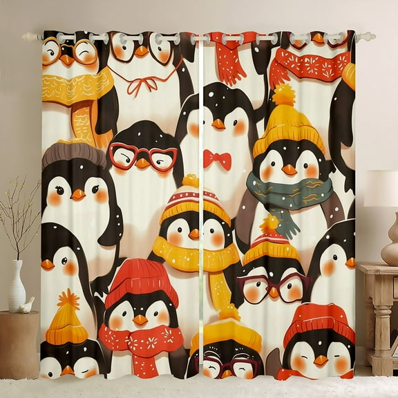 Manfei Cartoon Animal Lover Black Out Curtains, Winter Antarctic Penguin Curtains Pack of 2 (42x63 Each), Kawaii Wildlife Bedroom Curtains, Curtains Blackout Room Decor