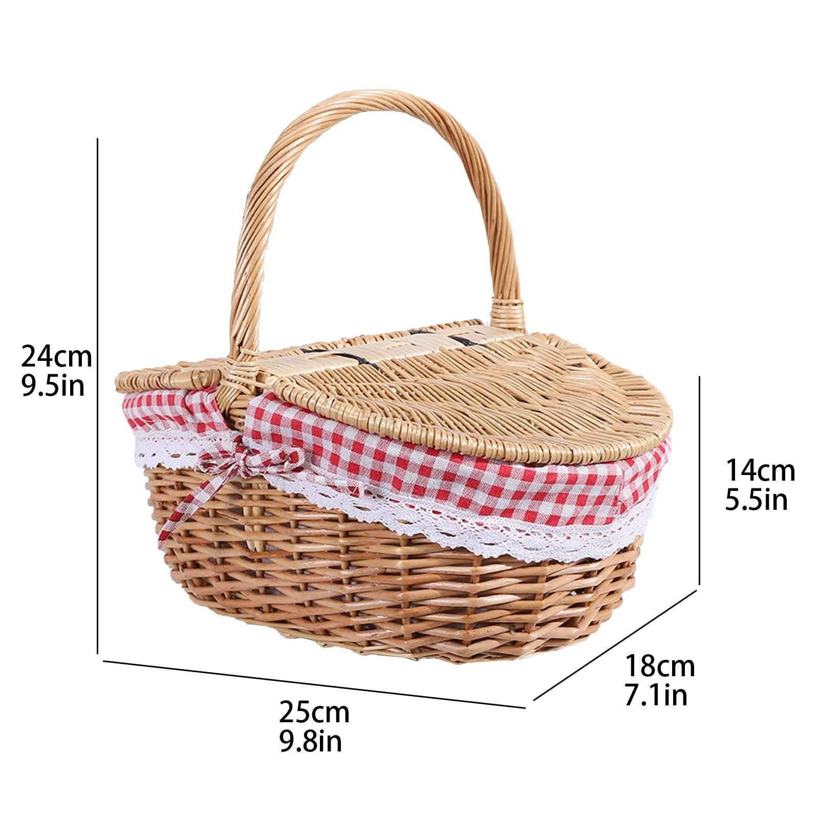 Pedty Wicker Picnic Basket with Liner Wooden Split Lid Picnic Basket Vintage Style Picnic Hamper with Folding Woven Handle for Picnic Camping Outdoor,1 Picnic Basket