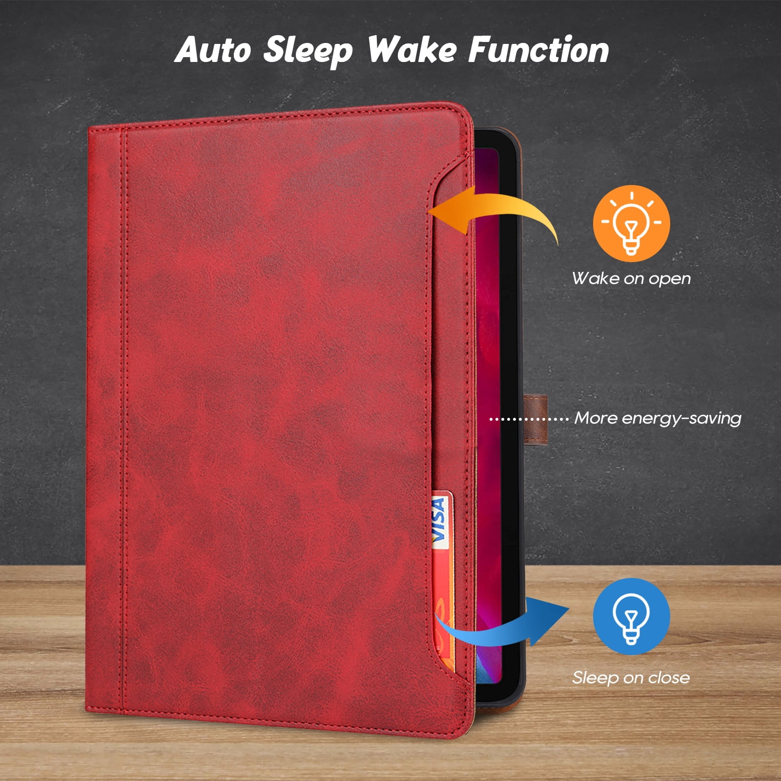 Flip Case for Apple iPad Air 11" 2025 2024/Pro 11 2022/2021/2020/2018/ iPad Air 5th 4th Gen 10.9", Pencil Holder Smart Cover Auto Sleep Wake Protective Documents Pocket Stand Snap Closure,Red