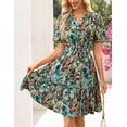 thumbnail image 3 of Merokeety Womens Summer Dresses Floral V Neck Short Sleeve Button A Line Dress Green xl, 3 of 5