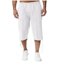 Mens Capri Pants with Pockets Summer Casual Classic Fit Pants Elastic Waist Solid Color Capris Pants