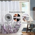 thumbnail image 3 of Cortinas de ducha con hierbas moradas y flores silvestres, hojas botánicas y mariposas, modernas y minimalistas, blancas, impermeables, con 12 ganchos, 182 x 182 cm., 3 of 6