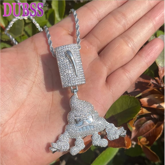 Dubss Ice Out Necklace for Men Stool Prong Cubic Zirconia Pendant Real Gold Plated Hip Hop Jewelry