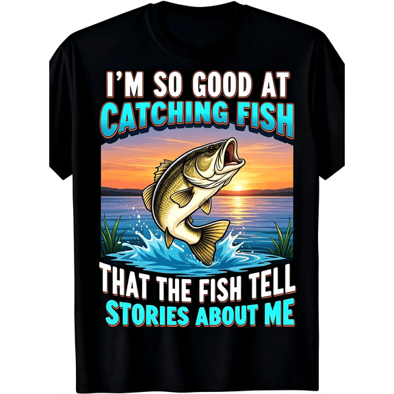Funny Bass Fishing Graphic T Shirt I'm So Good At Catching Fish Sunset Lake Tee