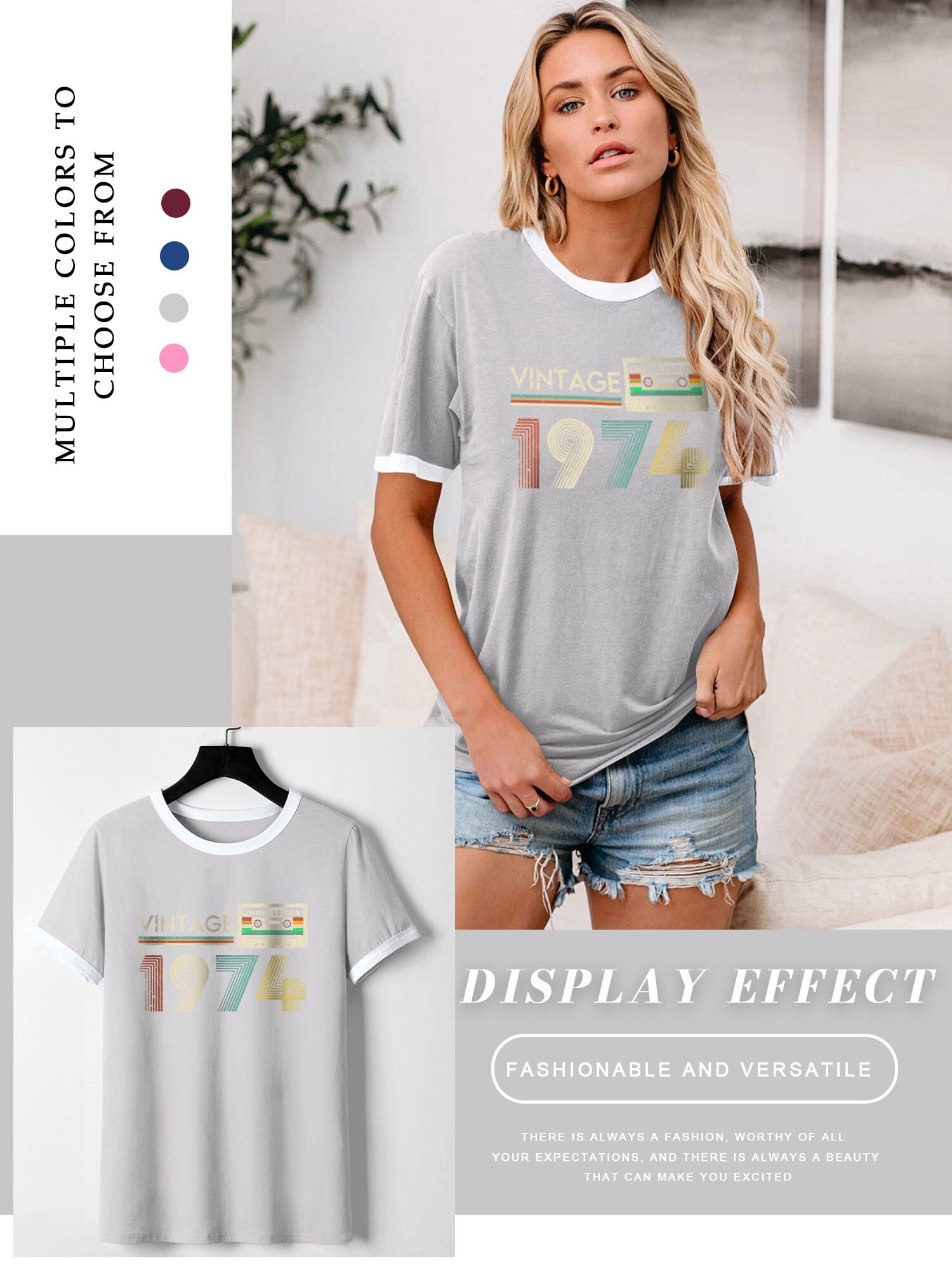 ZXSXSY Women's Colorblock Letter Print Crewneck Short Sleeve