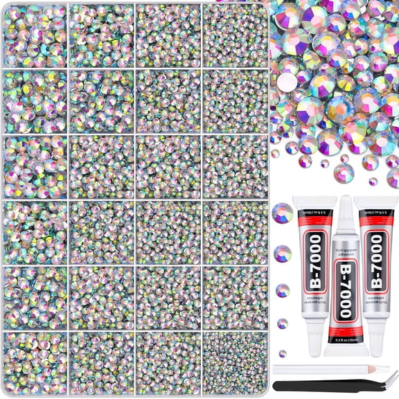 18000Pcs Colorful DIY Resin Rhinestone Kit,  3mm Flatback Mixed-Color Jelly Rhinestones with Tweezers for Crafting, Bedazzling Gems for Tumblers Clothing Nail Art Shoes Mugs Fabric   ① 18000P