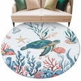 thumbnail image 2 of Marine Life Round Living Room Rugs 7 ft, Sea Turtles Coral Shell Summer Cartoon Ocean Washable Area Rug with Non-Slip Sturdy Edge Binding Round Carpet for Kitchen Office Bedroom, 2 of 9