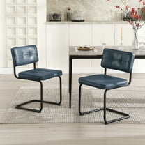 Zesthouse Mid-Century Modern Dining Chairs Set of 2, Upholstered Faux Leather Dining Room Chairs with Back and Black Legs, Armless Side Chairs for Kitchen & Dining Living Room, Blue