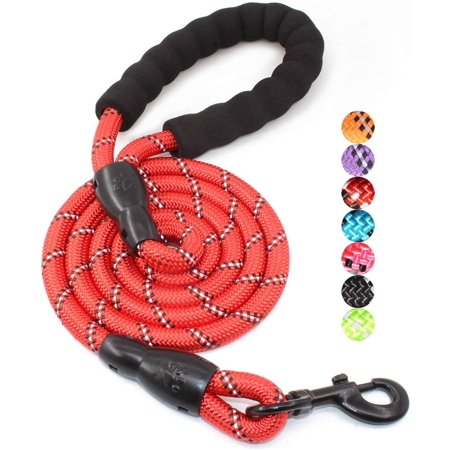 5ft Strong Dog Leash with Comfortable Padded Handle and Highly Reflective Threads for Small Medium and Large Dogs-Red