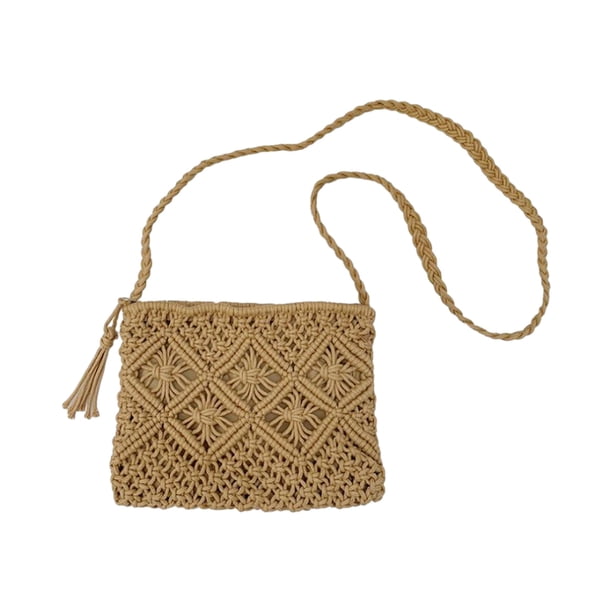 Bolso de mano cruzado tejido a mano para mujer, bolso de hombro para playa de verano, bolso de mano de algodón tejido a crochet hecho a mano con borlas