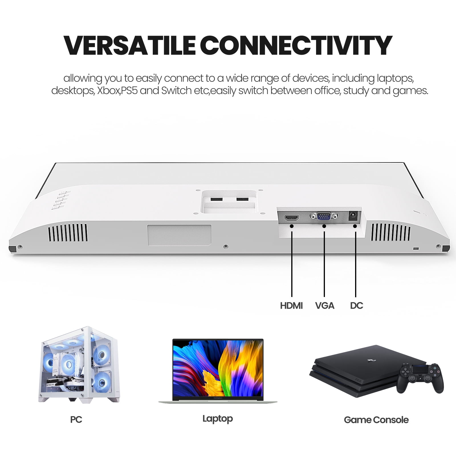 CRUA 22 Inch Computer Monitor,FHD 1080P/100Hz,120 sRGB,Low Blue Light,Wall Mountable,VGA & HDMI-White