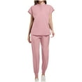 thumbnail image 2 of Women Scrubs Matching Set Round Neck Stretch Tops With Pockets & Cargo Pants Jogger Nurse Work Uniform Sets, 2 of 5