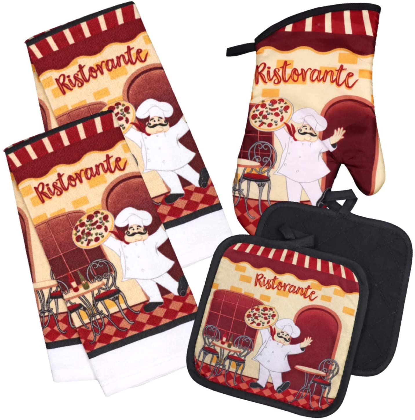 Kitchen Towel Set Chef Pot Holders, Oven Mitt, Dish Towel Chef