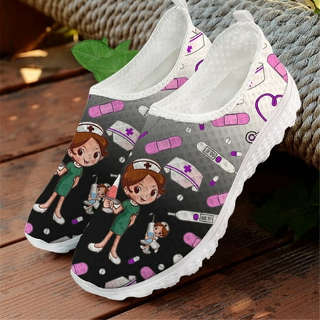 

Luxury Designer Summer Loafers Women Casual Shoes Flats Nurse Shoes Woman Surgical Nursing Medical Pattern Mesh Ladies Sneakers