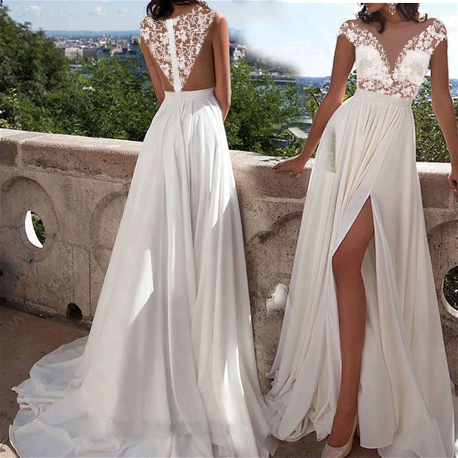 Summer Wedding Dress Lace V-Neck Evening Gown Beach Skirt Summer for Women Size Maxi Casual White - Walmart.com