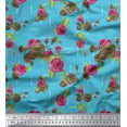thumbnail image 1 of Soimoi Cotton Cambric Fabric Leaves & Austin Rose Floral Print Fabric by the Yard 56 Inch Wide, 1 of 1