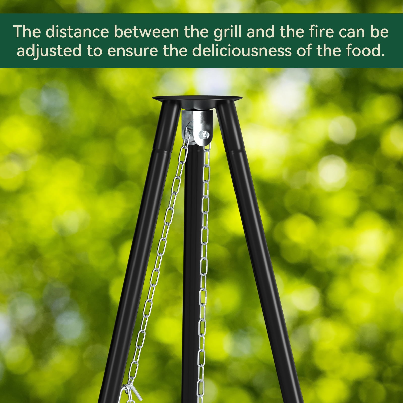 Camping Fire Pit Portable, Outdoor Height-Adjustable Hanging Tripod with Stainless Steel Barbecue Net and Charcoal Barbecues Grill Tall Garden Patio Heater for Campfire Cooking Pot Rack black