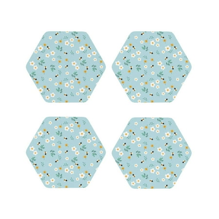 

Rateoe Bee Flower Drawing Drink Coasters Set of 4 Leather Coasters Spill Protection for Table Desk Durable and Non Slip Leather Coaster 4 Inches Drink Mats-Hexagon