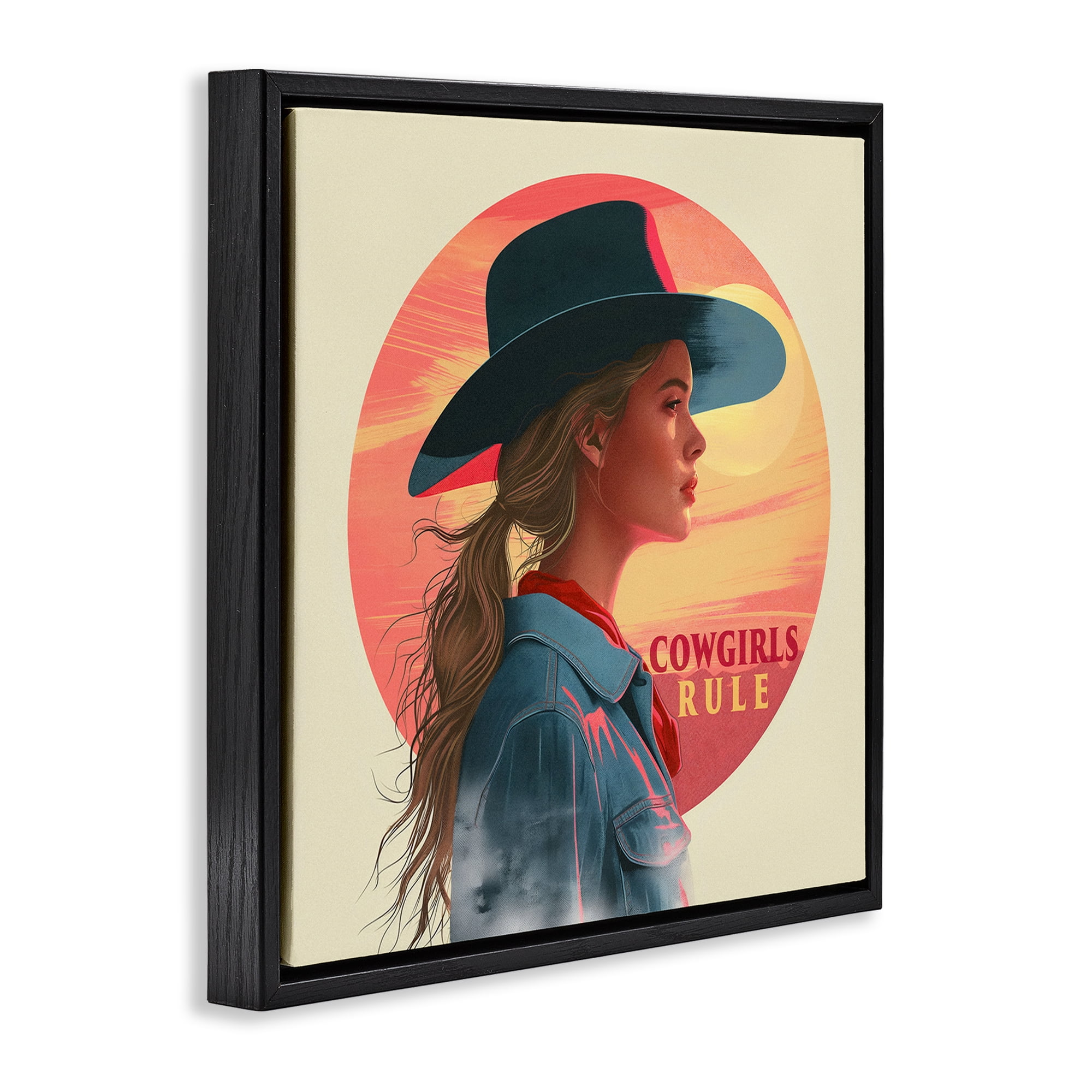 Stupell Industries Cowgirls Rule Portrait People Painting Black Floater Framed Canvas Art Print Wall Art, 18 x 18