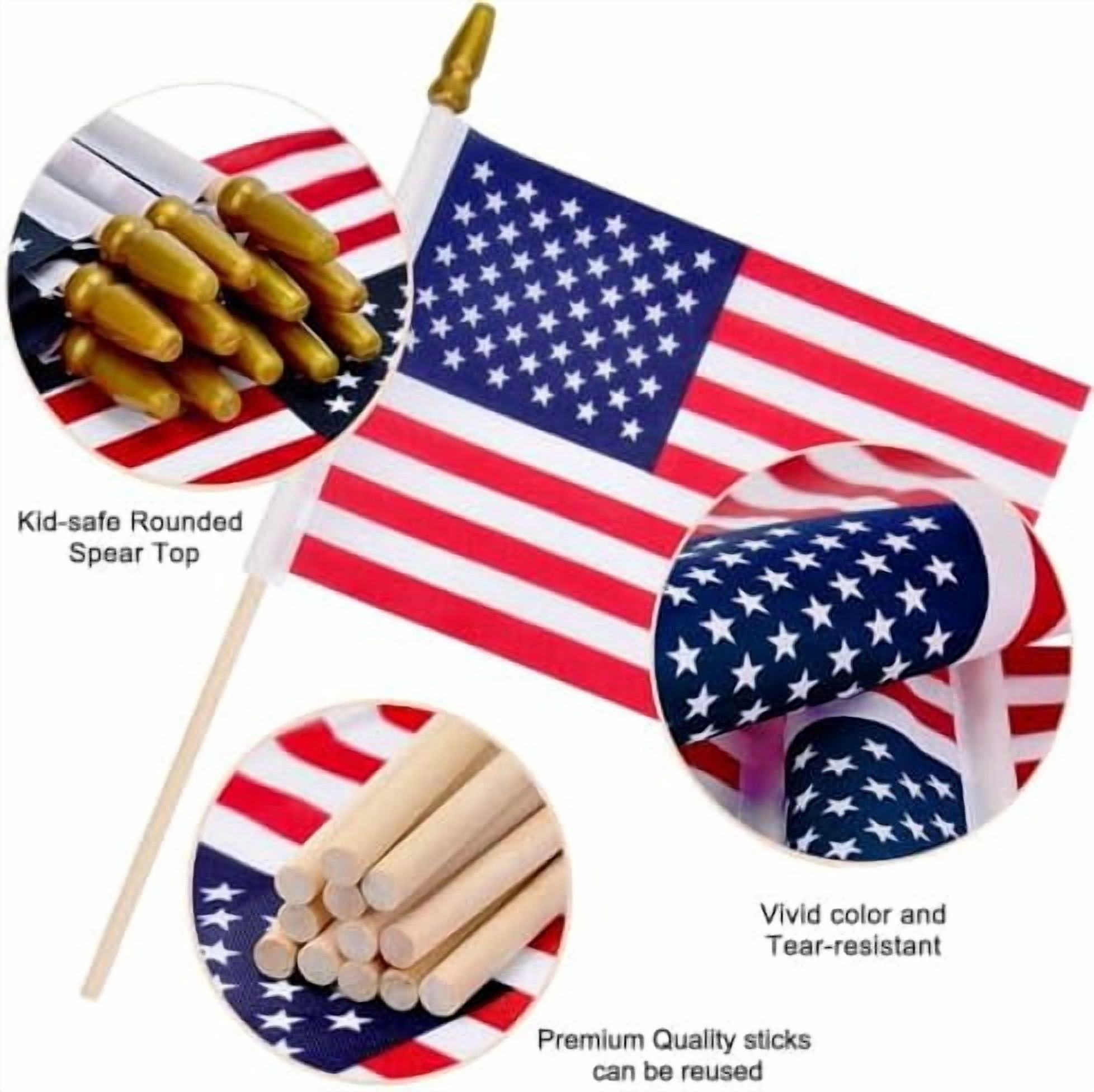 24 Pcs 8x12 Inch American Flags on Stick, USA Wood Stick Flags with Kid-Safe Spear Top, American Flags for Outside, Memorial Day Decorations, 4th of July Decorations