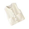 thumbnail image 3 of Chaleco polar para mujer, ligero, moderno, suave, con bolsillos, cálido, de un solo pecho. Beige, 3 of 9