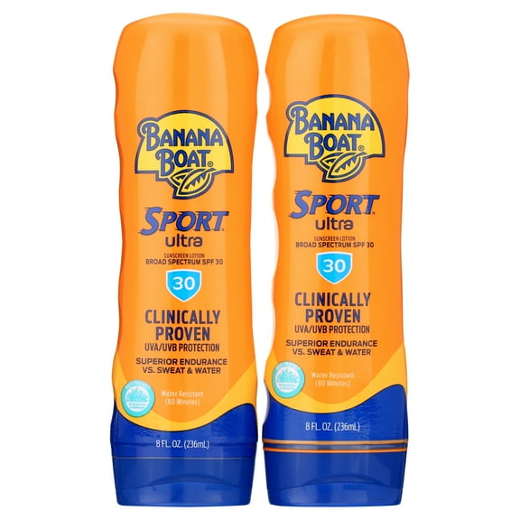 Banana Boat Sport Performance Sunscreen Lotion SPF 30, 8 Fl Oz (Pack of 2)