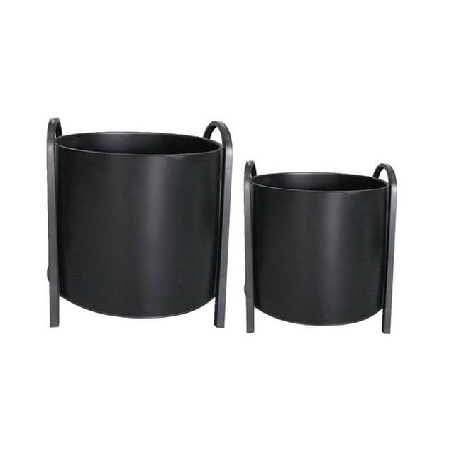Matte Black Round Metal Planters, Set of 2