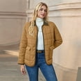thumbnail image 3 of ieFashion Women's Winter Quilted Jackets Long Sleeve Button Down Square Pattern Jacket Outerwear Coats with Pockets, Brown, M, 3 of 9