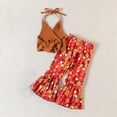 thumbnail image 4 of URMAGIC Toddler Baby Girl Boho Clothes Sleeveless Halter Crop Top and Floral Bell Bottom Pants Cute Summer Outfits 1-5 Years, 4 of 11