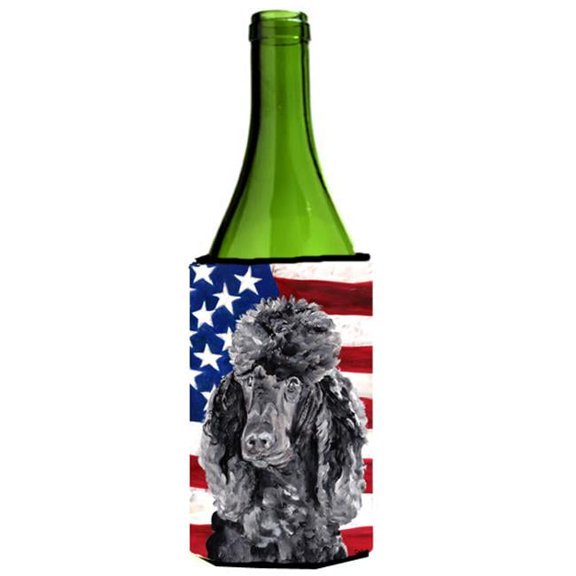 Black Standard Poodle With American Flag Usa Wine bottle sleeve Hugger 24 Oz.