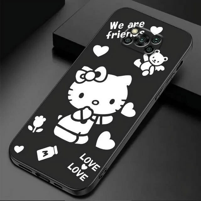 Sanrio Hello Kitty Cute Phone Case for Xiaomi Poco X3 Pro F1 X4 NFC C50 C51 C40 F4 GT X5 M3 M5 M5s M4 C55 Black Soft Cover tzw