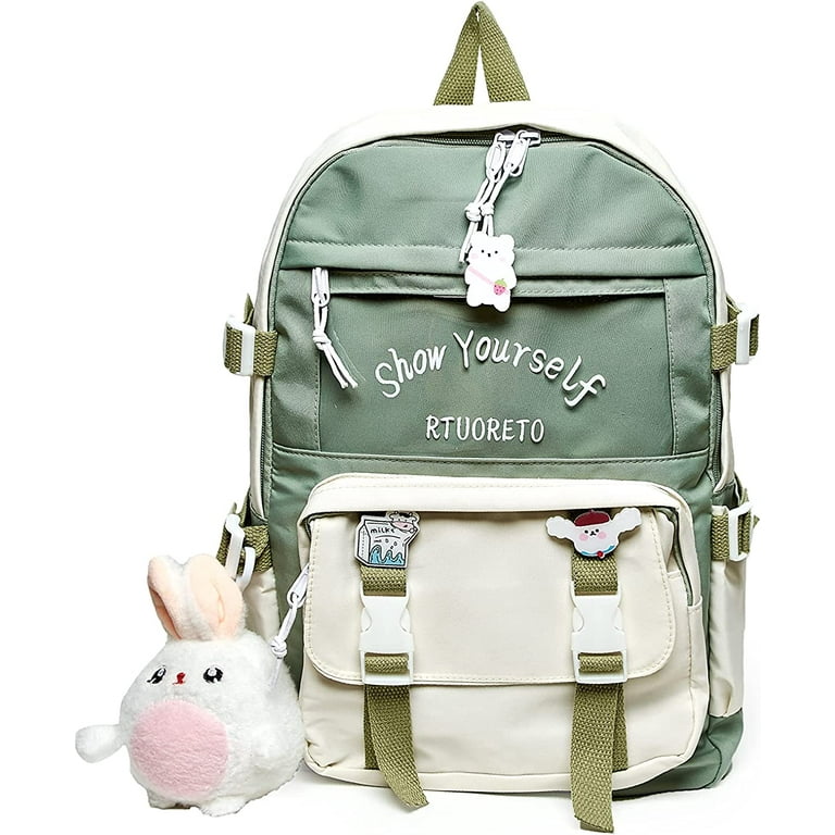 Kawaii Backpack with Cute Pin Accessories Plush Pendant Lovely Rucksack  Cute Aesthetic Backpack 