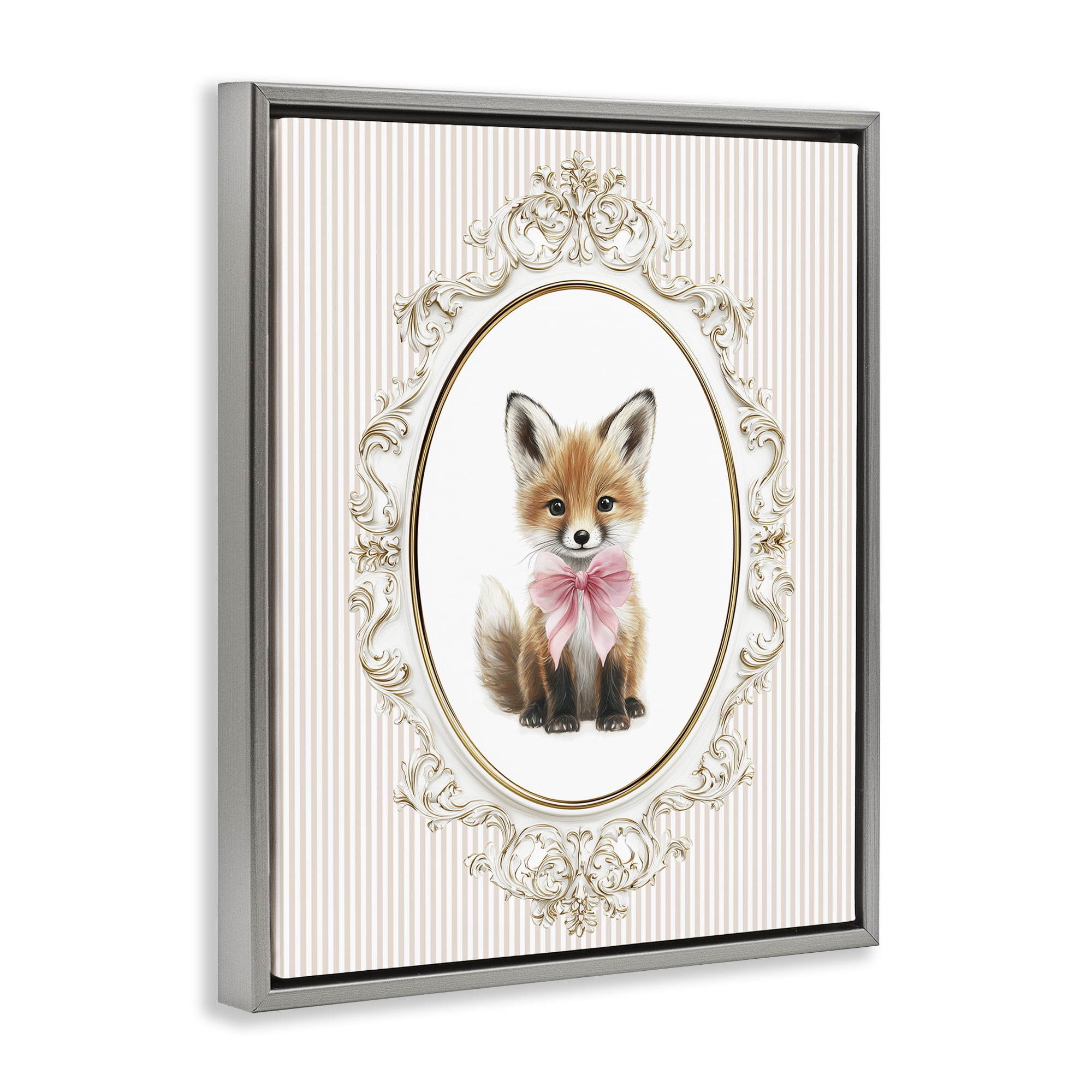 Stupell Industries Vintage Baby Fox Gray Framed Floater Canvas Wall Art, design by Christine Simpson Art