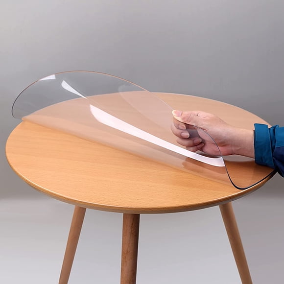 Indoor Outdoor Heavy Duty Premium Clear Transparent Round Fitted PVC Tablecloth, Round Waterproof Table Cover,Wipeable,Clear Plastic Tablecloth Protector (1.5mm,Dia.36in/90cm)