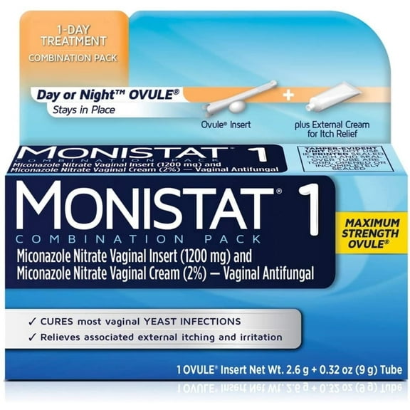 MONISTAT 1-Day Treatment Combination Pack (1 Ovule insert, 1 Contoured disposable applicator, 1 Tube of external itch relief cream)