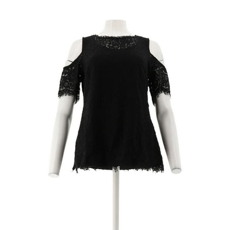 Lace Short In Cream - Isaac Mizrahi Floral Lace Cold Shoulder Top A305243