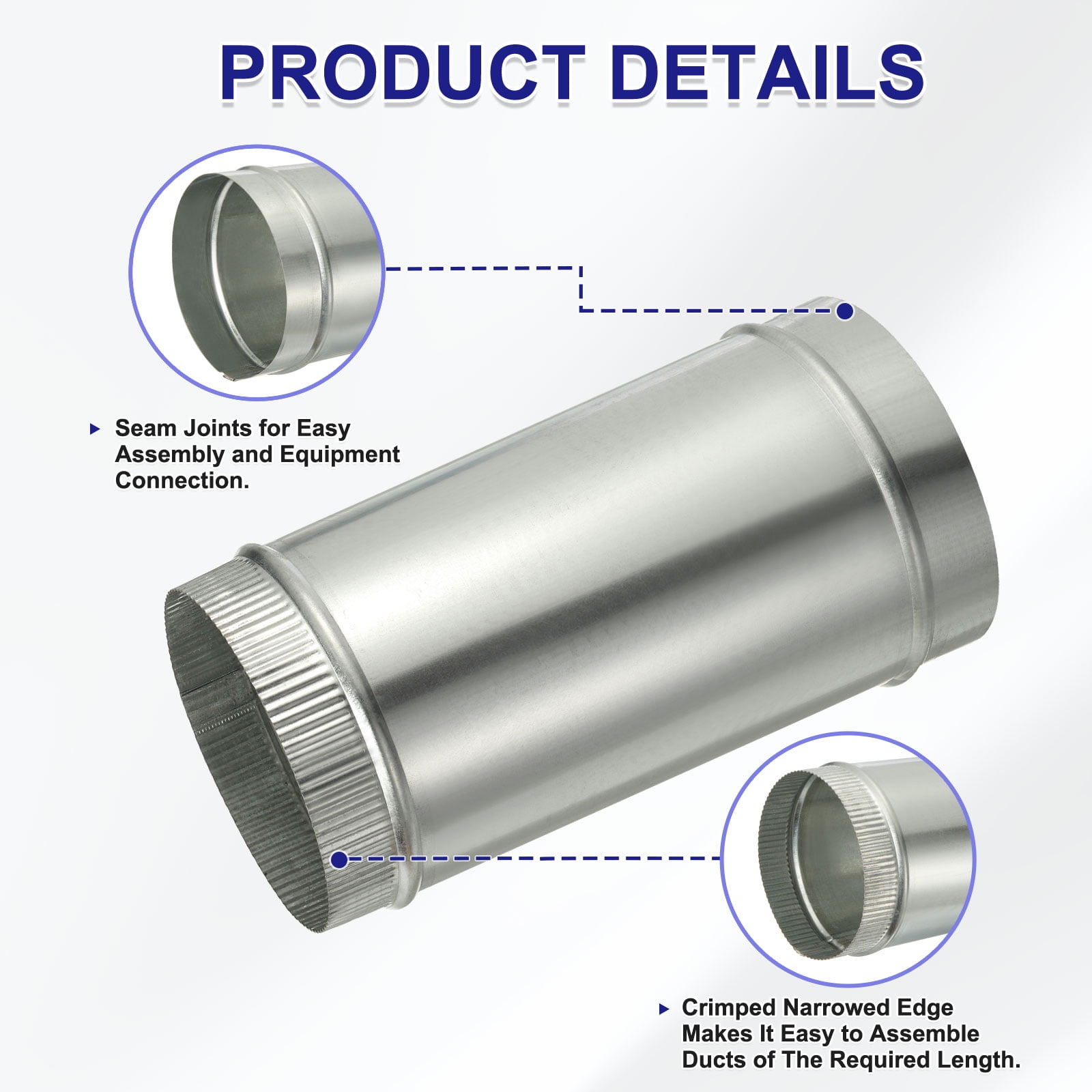 Uxcell 6 x 12 Inch Round Dryer Duct, 1PCS Galvanized Steel Crimped Straight Air Vent Duct Extension Coupler Pipe Adapter Connector for HVAC Dryer Hood Ventilation Chimney, Silver