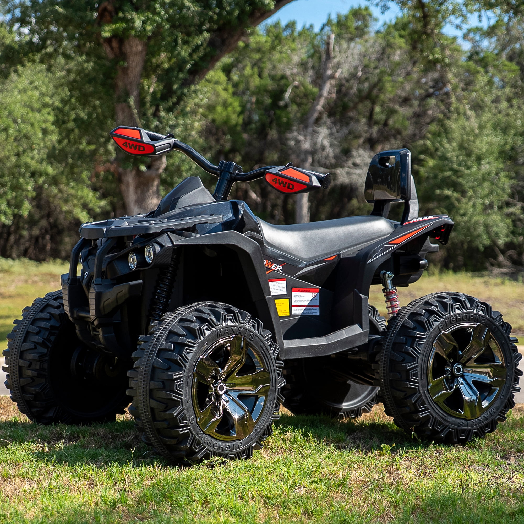 4 Wheeler for Kids, Joyracer 4WD Electric Atv for Kids, 24 Volt Ride on Toys, Outdoor Gift with 800W Motor, Bluetooth Music, Horn, LED, Black