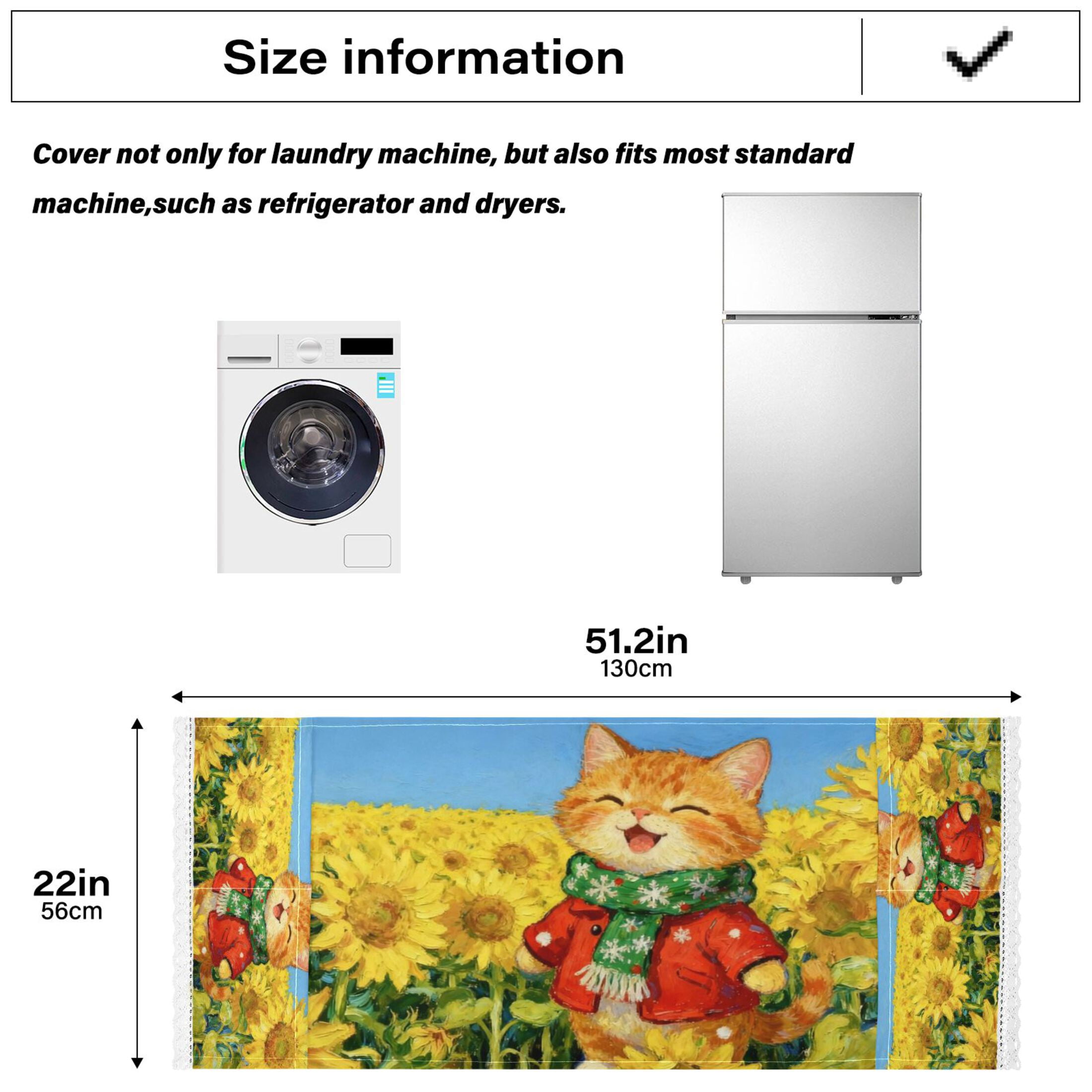 Wobogo Sunflower Plump Cat Washing Machine Cover Dustproof Washer Dryer Cover Waterproof Laundry Room Decorative Protector
