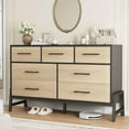 thumbnail image 1 of Commode à 7 Tiroirs pour Chambre, Commode Autoportante de 52 Po de Large avec Rangement, Coffre de Rangement en Bois pour Garde-Robe pour Salon, Chambre, Entrée, Chêne Naturel + Noir, 1 of 7