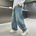 thumbnail image 5 of BRGZLK Boys Pull On Jeans Pants Kids Cute Elastic Waist Y2K Straight Wide Leg Casual Versatile Streetwear Denim Pants Blue 14-15 Years, 5 of 7