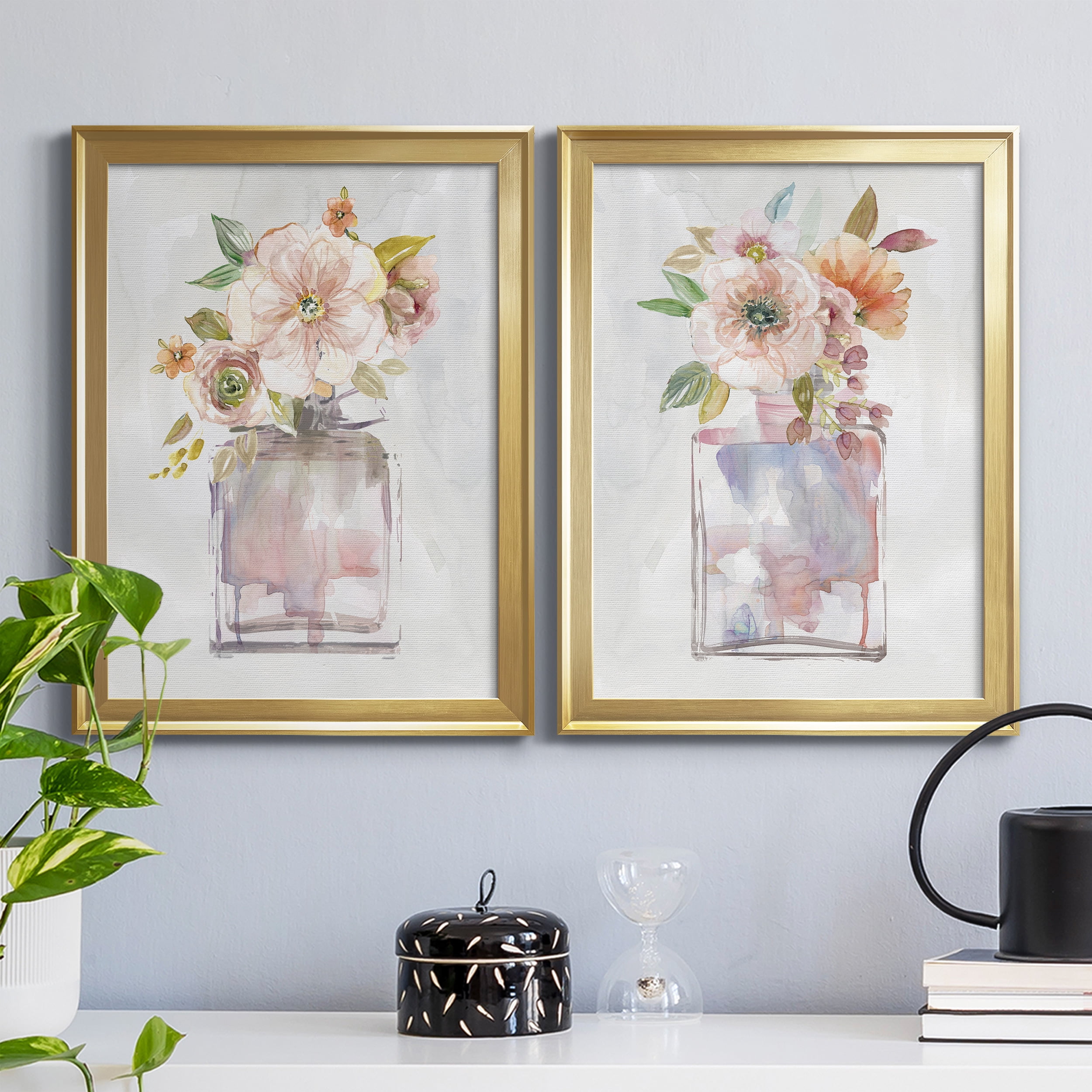 2 Piece Set Mini Bouquet I Premium Framed Canvas - Ready to Hang - 18.5 x 24.5 Each - Gold Frame