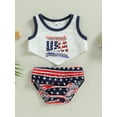 thumbnail image 2 of Infant Baby Girl Boy 4th of July Swim Clothes Sleeveless Crop Tops Independence Briefs Shorts Bikini Tankini Set, 2 of 8