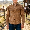 thumbnail image 5 of XAOFW Kids Boy's Western Shirts Jacket Fringes Long Sleeve Button Down Brown Shirts Loose Fit Fringe Coat Tops For Youth Versatile Top 13-14 Years, 5 of 5