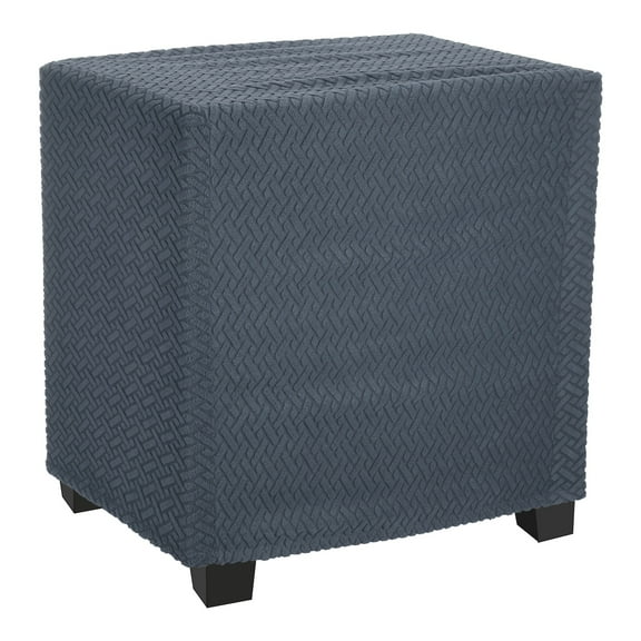 Knitted Jacquard Polyester Square Ottoman Cover Fit Length 13"-18", Dark Grey