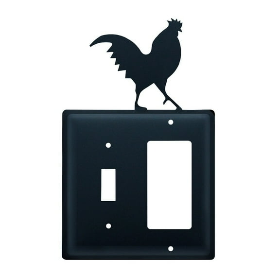 1 Switch and 1 GFI Outlet Cover with Metal Rooster Accent, Black