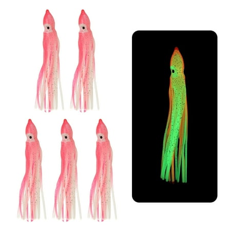 Fishing Squid Skirts Glow Soft Plastic Trolling Lures Fit for Bass Trout Salmon Saltwater Fishing Bait Clear Pink 3 Inch