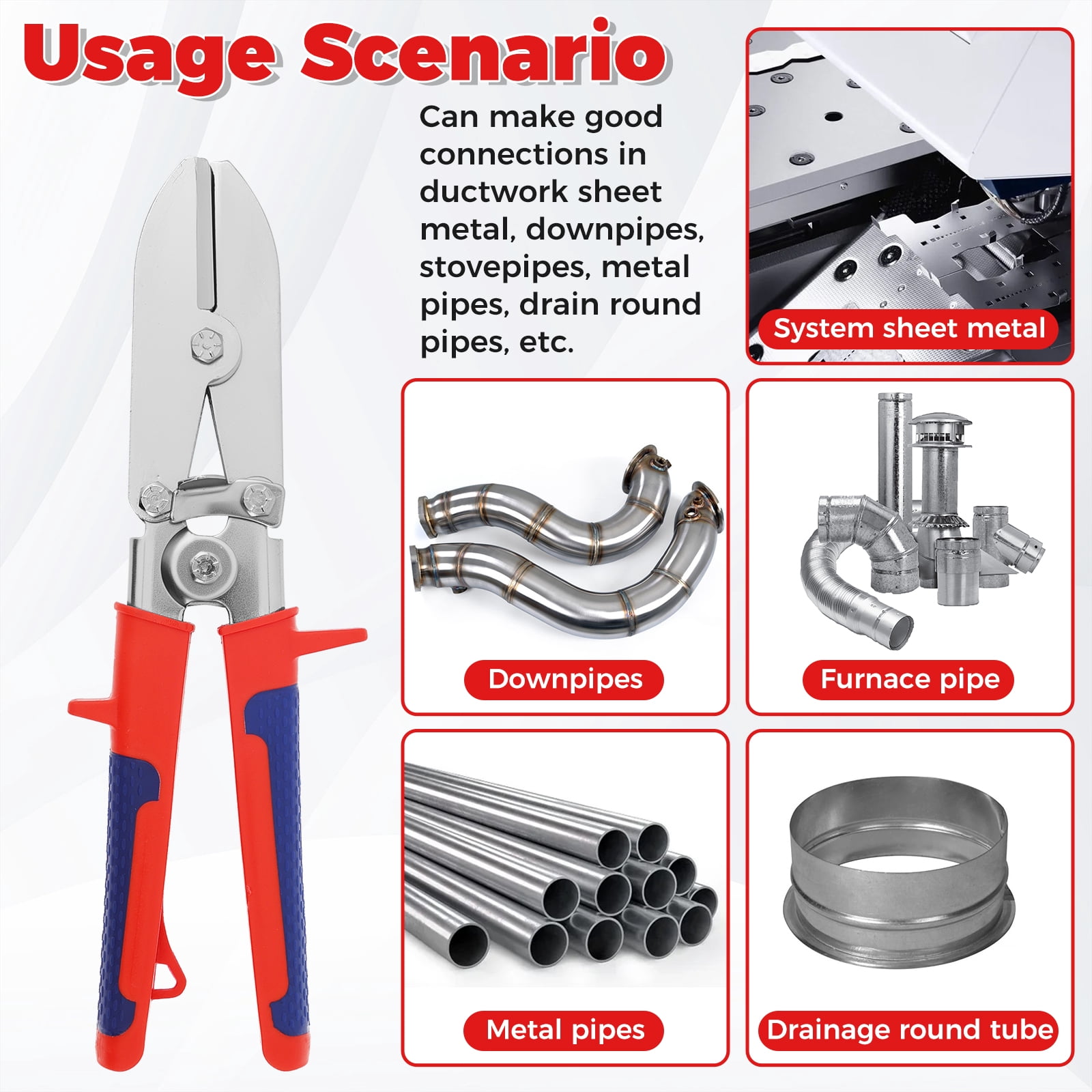 Ikoopy 5 Blade Hand Crimper Rust Resistant Gutter Crimping Tool and Sheet Metal Crimper with Anti Slip Ergonomic Handle for 22 to 28 Gauge Galvanized Steel Ductwork Downspouts Stove Pipes